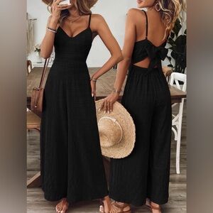 Elegant Bow Jumpsuit Wide Leg Boutique New Black